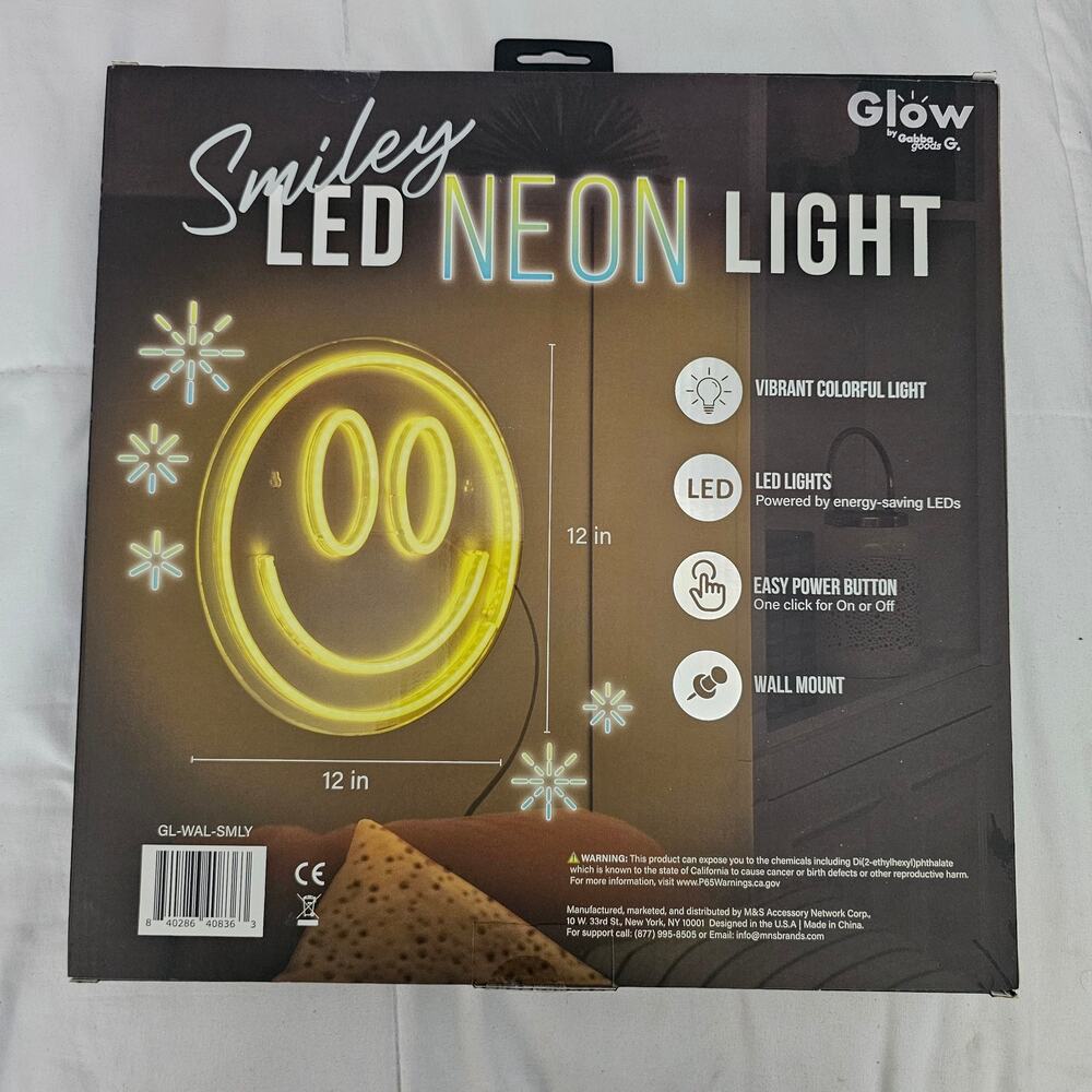 Glow by Outshine Co Smiley Face LED Neon Light Yellow Wall Decor 12 Inch NEW - Picture 2 of 10